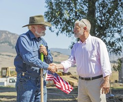 TRUCE:  After years of arguments with SLO County officials, such as Supervisor Bruce Gibson (pictured right), over code violations at Sunny Acres, owner Dan De Vaul was able to come to an agreement that resulted in a building permit for a 14-bed housing structure. - FILE PHOTO BY COLIN RIGLEY